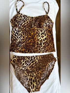 Leopard Print Tankini Set - Brown & Black